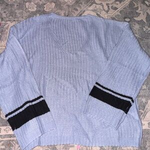 Women's V-Neck Sweater with Black Stripes